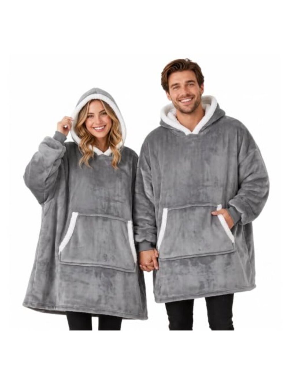 Oversized Hoodie Blanket Sherpa Flannel Wearable Blanket for Women Men Adults